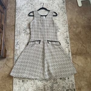Indigo Tweed Flare Dress with Black Accents